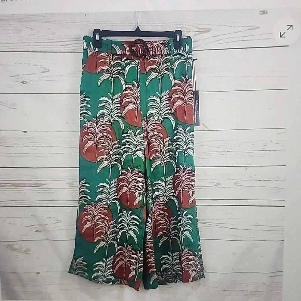 NICOLE MILLER LINEN TROPICAL HAWAIIAN PRINT SIZE L